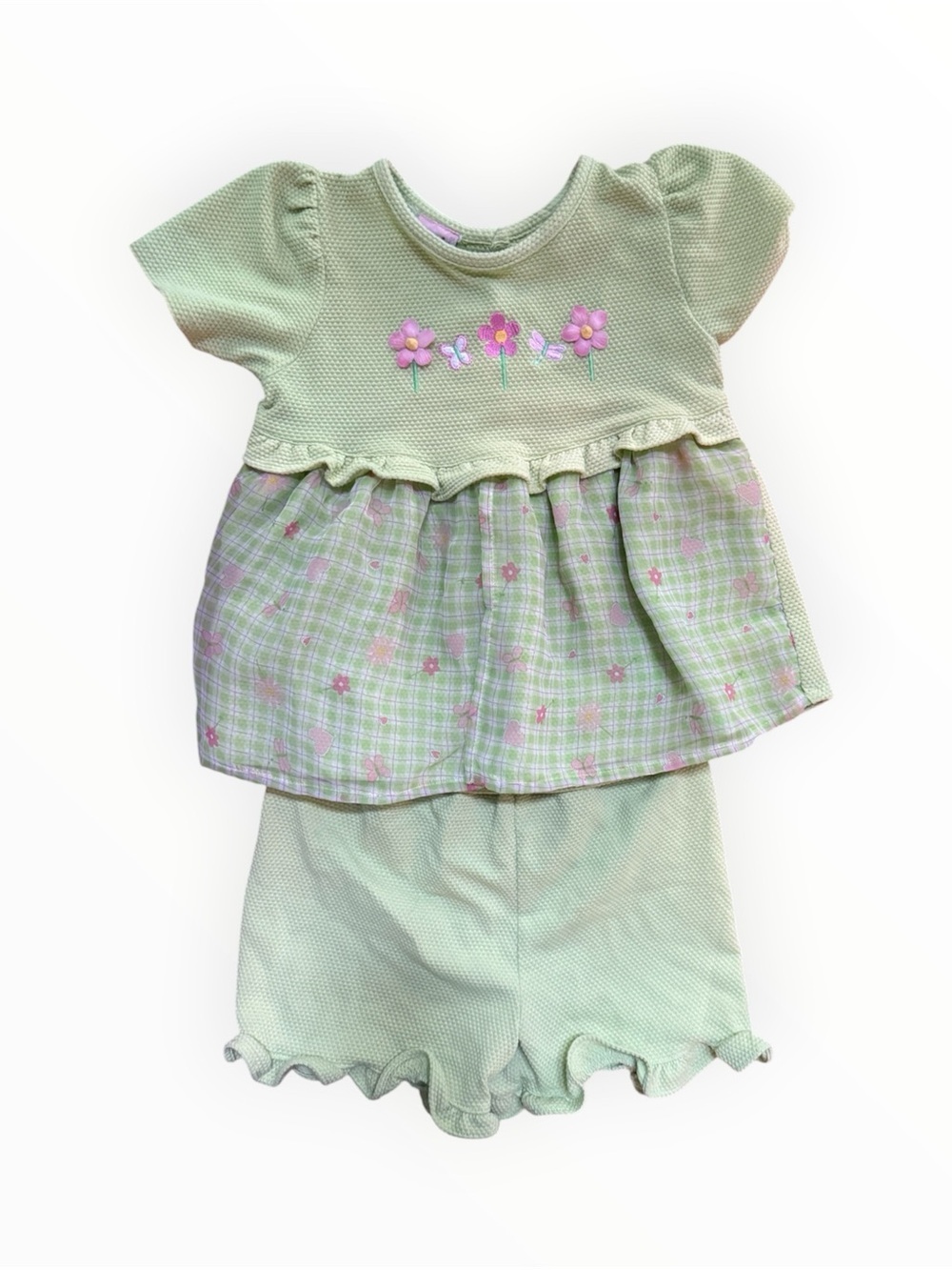 Vintage Y2K style two piece green 4T girl toddler set shorts and top
